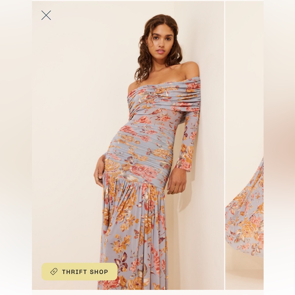 AFRM Floral Long Sleeve Off-Shoulder Dress